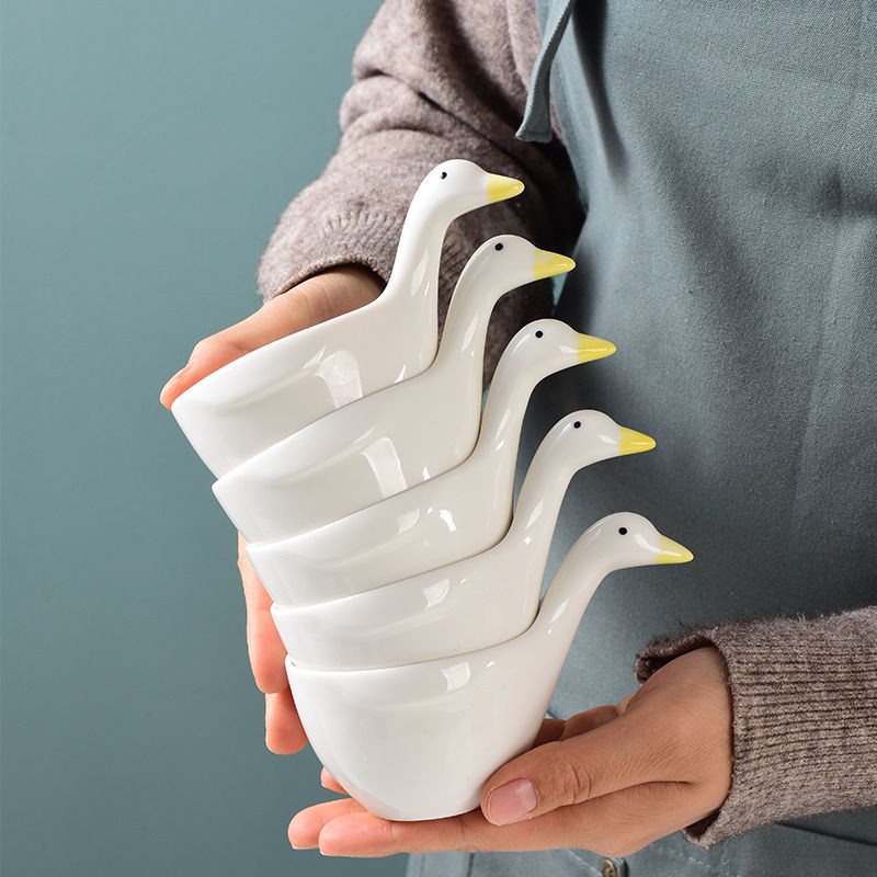 Χαριτωμένο κεραμικό μπολ σε σχήμα χήνας με λαβή για σνακ Επιδόρπιο σάλτσα Παιδικό φαγητό Πιάτα σερβιρίσματος Επιτραπέζια σκεύη Kawaii