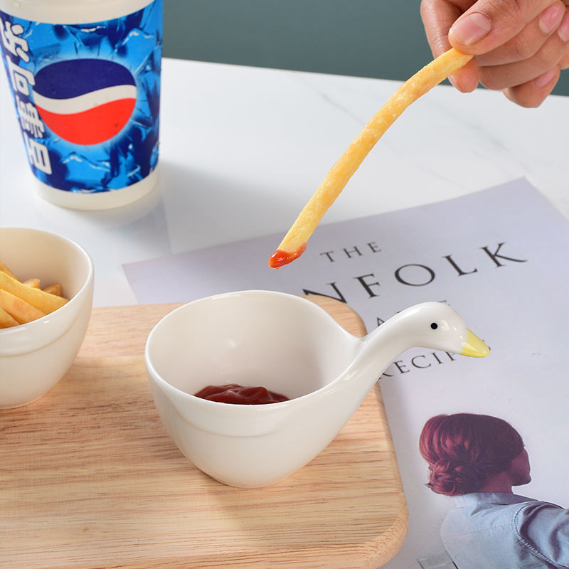 Χαριτωμένο κεραμικό μπολ σε σχήμα χήνας με λαβή για σνακ Επιδόρπιο σάλτσα Παιδικό φαγητό Πιάτα σερβιρίσματος Επιτραπέζια σκεύη Kawaii