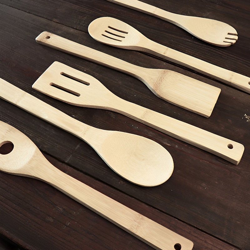 6 τμχ Σετ μαγειρικών σκευών μπαμπού Κουτάλια ανθεκτικά στη θερμότητα Σπάτουλα σέσουλα νουντλς επαναχρησιμοποιήσιμη αξεσουάρ εργαλείων κουζίνας για μάγειρα