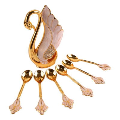 Μεταλλική βάση κύκνου με 6 τμχ Σετ κουταλιού καφέ Επιδόρπιο Κουτάλι Κουζίνας