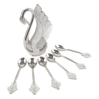 Μεταλλική βάση κύκνου με 6 τμχ Σετ κουταλιού καφέ Επιδόρπιο Κουτάλι Κουζίνας