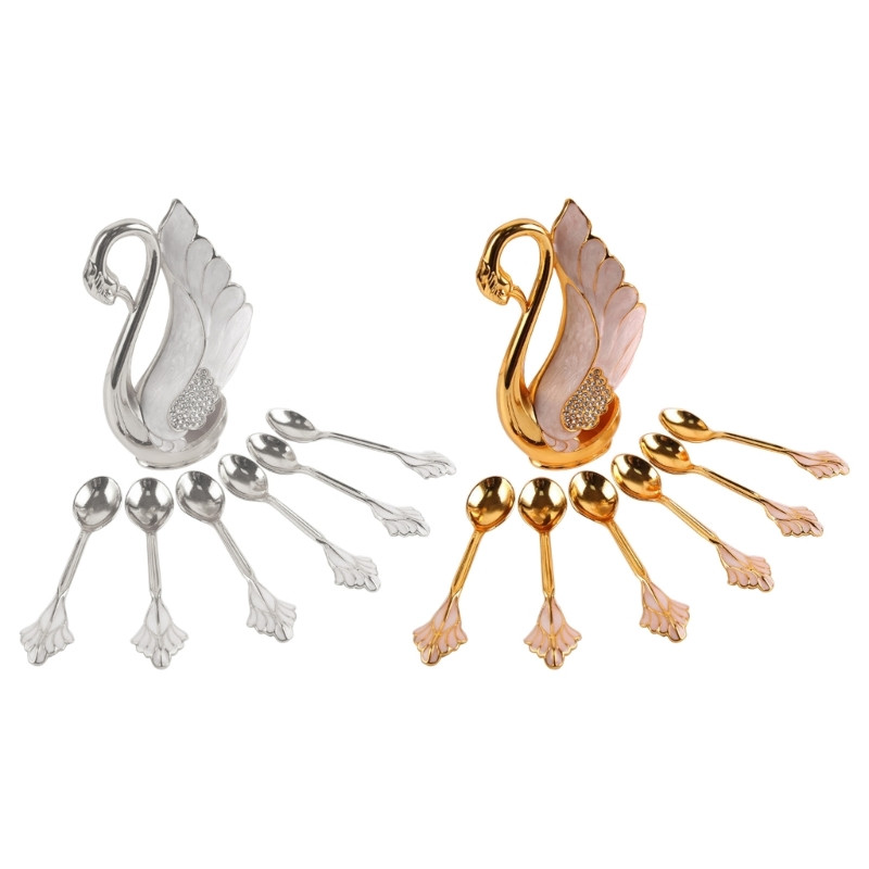 Μεταλλική βάση κύκνου με 6 τμχ Σετ κουταλιού καφέ Επιδόρπιο Κουτάλι Κουζίνας