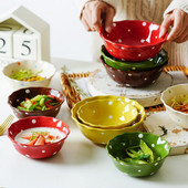 5/6,2/6,8 colio Polka Dots Lotus Border Bowl Keraminis salotų patiekalas Sriuba Makaronų dubuo Virtuvės indai Mikrobangų krosnelė Kepiniai