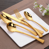 4/5-osaline söögiriistade komplekt, roostevabast terasest lauanõud, kuldne nuga, lusikas, kahvlikomplekt.