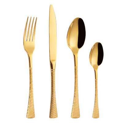 4/5-osaline söögiriistade komplekt, roostevabast terasest lauanõud, kuldne nuga, lusikas, kahvlikomplekt.