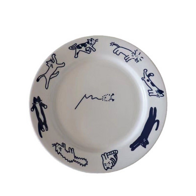 Beating Kitten Blue keraamiline hommikusöögitaldrik Korea stiilis retro magustoit Lääne toidutaldrik Armas tüdruku süda Prantsuse taldrik