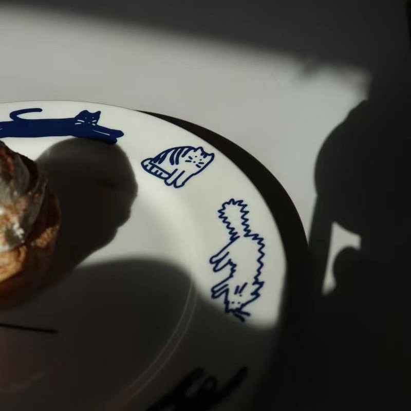 Beating Kitten Blue keraamiline hommikusöögitaldrik Korea stiilis retro magustoit Lääne toidutaldrik Armas tüdruku süda Prantsuse taldrik