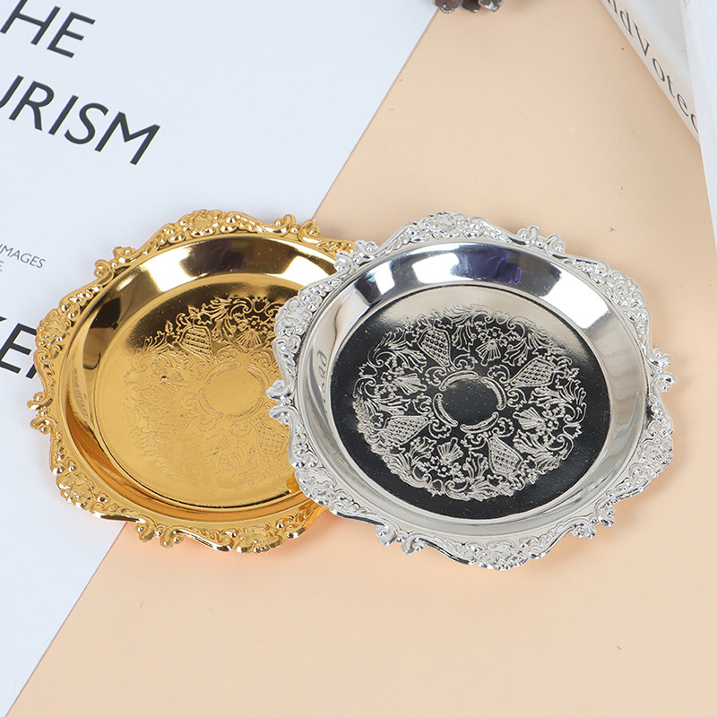 Sidabrinė auksinė geležies padėklo blizgi lėkštė dekoravimui, savitarnos vaisinių pyragų vakarėliams reikmenys Desertų smulkmenoms laikymo lėkštės