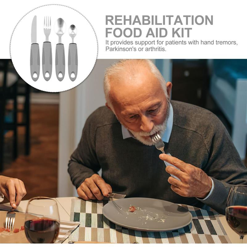 3/4/5 tk raputusvastased lauanõud eakate abilusikas abinõu kahvel eakas artriidihaige puuetega toit, söömisabi söögiriistad