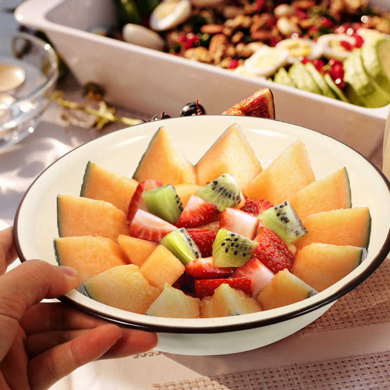 Zománcos mosdókagyló Retro Mosó Baba Fém Háztartási Keverőtál Vintage Gyümölcsfedő Sűrített Leves