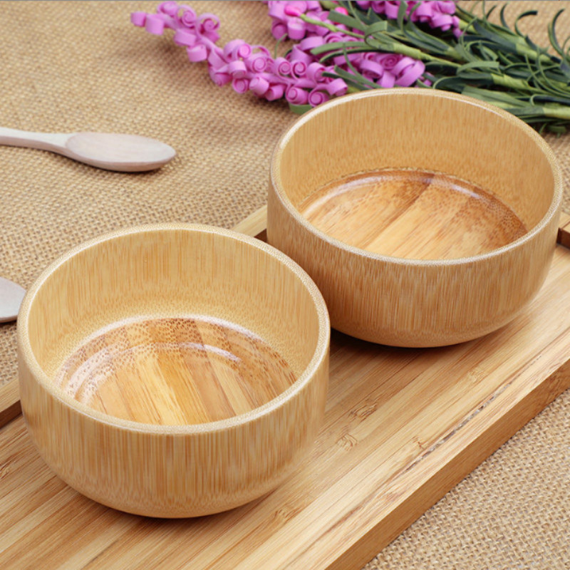 Natūralus sveikas medinis bambuko dubuo salotų dubuo sriubos dubuo Apvalus serviravimo dubuo desertui, riešutai