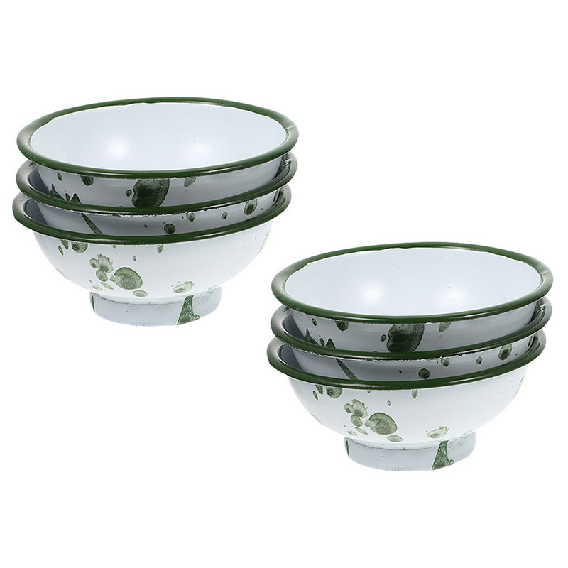 6 τμχ Vintage σμάλτο Μπολ Μπολ σερβιρίσματος με ρύζι Κεραμικά πιάτα δείπνου Σνακ Θήκη για σούπα κουζίνας Κόκκινη Παιδική σαλάτα