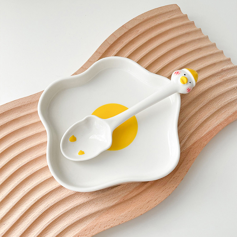 Nauja kiaušinių lėkštė maisto keramikai Kawaii pusryčių pyragas vaisių desertų salotų dekoratyviniai patiekalai su šaukštu virtuvės stalo reikmenys