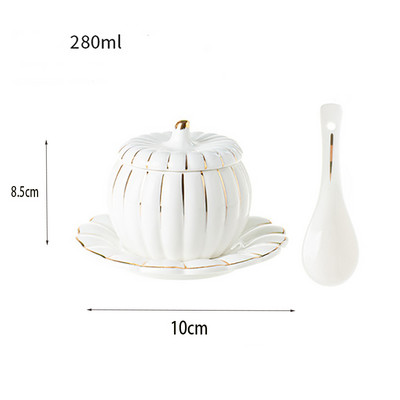 Aukštos klasės auksinis moliūgo formos keraminis sriubos dubuo su dangteliu Mažas ryžių dubuo virtuvės indai Vaisių salotų dubuo Desertinės sriubos dubenys