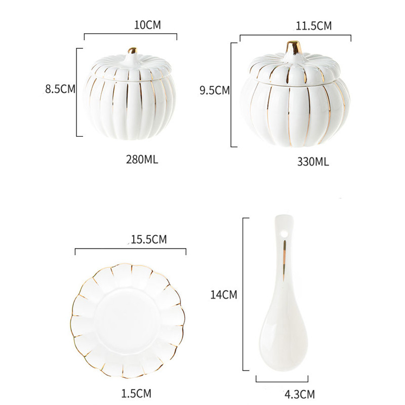 Aukštos klasės auksinis moliūgo formos keraminis sriubos dubuo su dangteliu Mažas ryžių dubuo virtuvės indai Vaisių salotų dubuo Desertinės sriubos dubenys