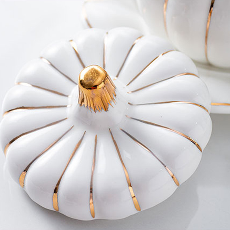 Aukštos klasės auksinis moliūgo formos keraminis sriubos dubuo su dangteliu Mažas ryžių dubuo virtuvės indai Vaisių salotų dubuo Desertinės sriubos dubenys