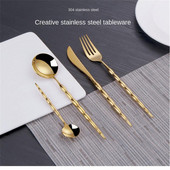 Nerūdijančio plieno kepsnių peilis šakutė šaukštas arbatinis šaukštelis auksinis ir sidabrinis šaukštas šakutės nešiojamų stalo įrankių rinkinys virtuvės indai