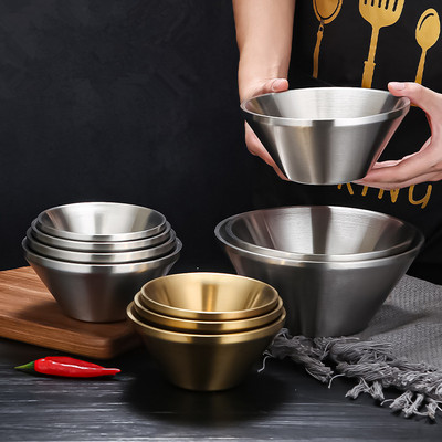Двупластова V-образна купа за салата с ориз Корейски купи за юфка Ramen от неръждаема стомана 304 Кухненски прибори против изгаряне