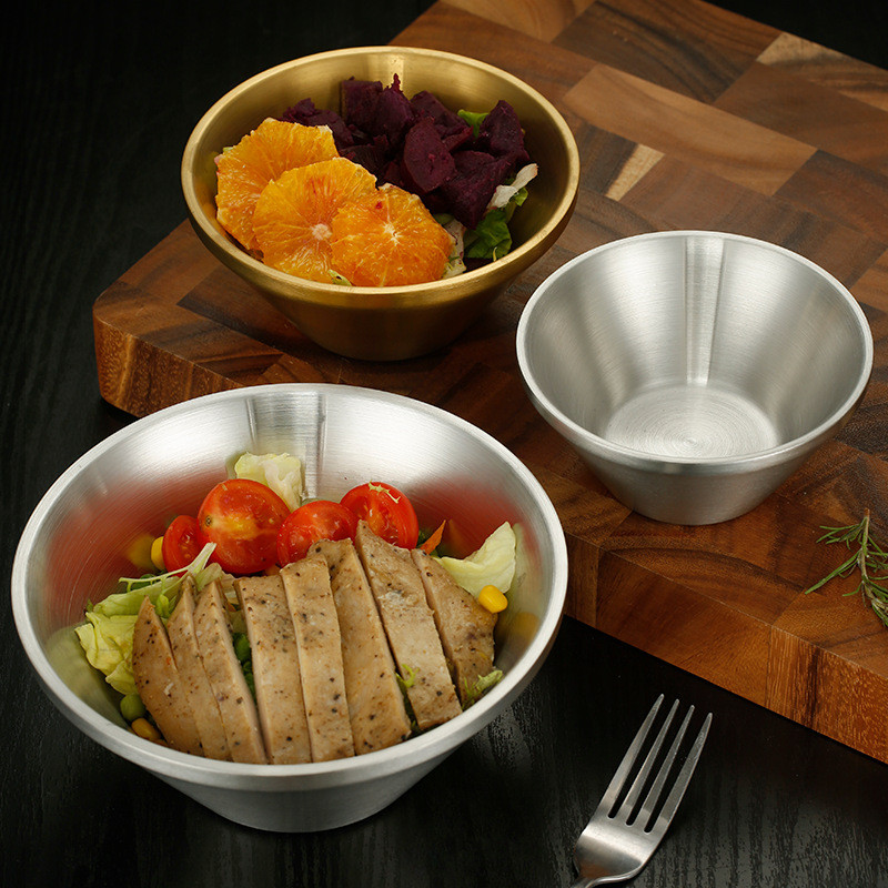 Dviejų sluoksnių V formos ryžių salotų dubuo korėjietiškas 304 nerūdijančio plieno ramen makaronų dubenys, apsaugantys nuo nuplikimo virtuvės reikmenys