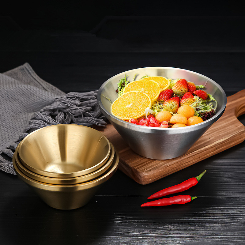 Dviejų sluoksnių V formos ryžių salotų dubuo korėjietiškas 304 nerūdijančio plieno ramen makaronų dubenys, apsaugantys nuo nuplikimo virtuvės reikmenys