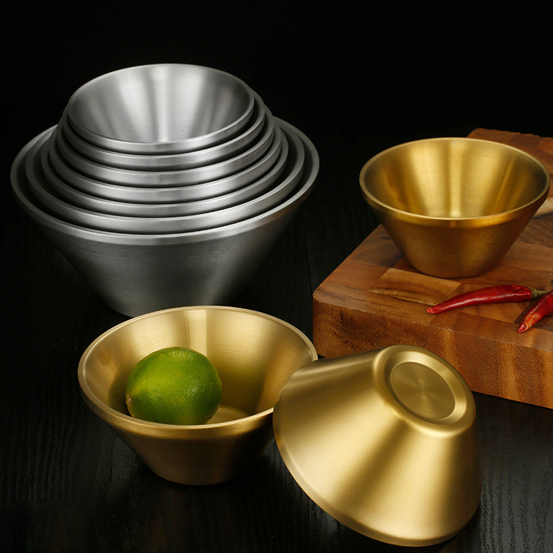 Dviejų sluoksnių V formos ryžių salotų dubuo korėjietiškas 304 nerūdijančio plieno ramen makaronų dubenys, apsaugantys nuo nuplikimo virtuvės reikmenys