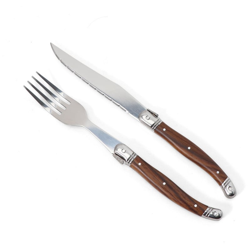 Jaswehome 4PCS nerūdijančio plieno kepsnių peilių rinkinys indų rinkinys ABS medžio grūdų rankena Stalo reikmenys peilis šakutė šaukštas stalo reikmenys