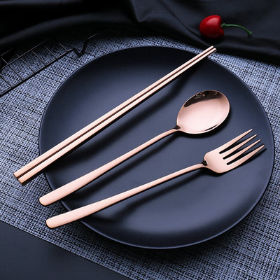 Oțel inoxidabil 304, portabil, stil coreean, lingură, furculiță, betisoare, set din trei piese, veselă pentru cină, accesorii pentru bucătărie