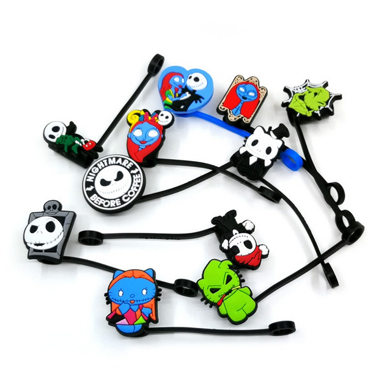 Helovino šiaudų silikoniniai patarimai Geriamasis dulkių dangtelis Kalėdų košmaras Daugkartinio naudojimo taškams atsparūs kištukai Uždengti Vakarėlio šiaudų puošmena