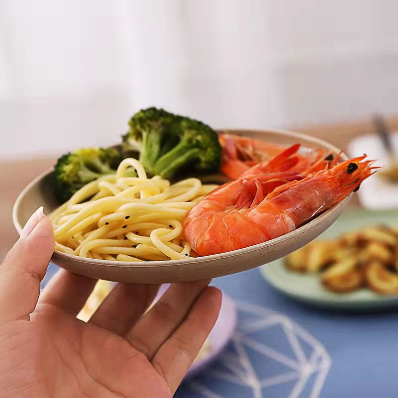 3 τεμ/σετ Στρογγυλά πιάτα με άχυρο σιταριού Άθραυστα ελαφριά πιάτα φαγητού για φαγητό στο σπίτι για πικ-νικ Φρούτα σνακ Παιδική σαλάτα