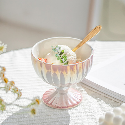 Perlų keramikos jogurto dubuo Namų virtuvė Subtilus desertinis dubuo Ledų puodelis Modernus gradientas, lengvas prabangus vakarėlis vaisių salotų dubenys