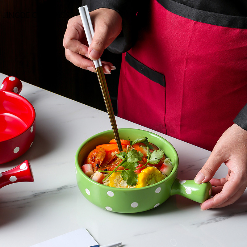 Japoniškas keramikinis pusryčių dubuo su rankena Mikrobangų krosnelės įrankiai Ramen dubuo salotų lėkštės Indai Kepimo dubenys Virtuvės indai
