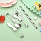 1vnt Nešiojami stalo reikmenys, nerūdijančio plieno stalo įrankiai, sulankstomi šaukštai, lazdelės, įrankiai, kelionių iškylų stovykla, vaikų Bento pietų stalo įrankiai