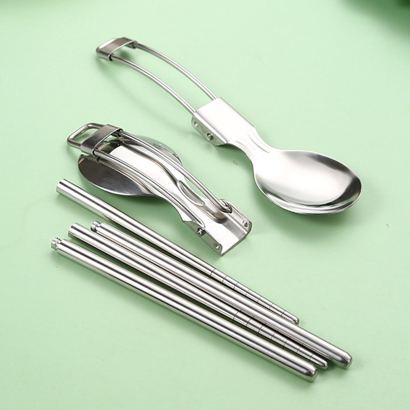 1vnt Nešiojami stalo reikmenys, nerūdijančio plieno stalo įrankiai, sulankstomi šaukštai, lazdelės, įrankiai, kelionių iškylų stovykla, vaikų Bento pietų stalo įrankiai