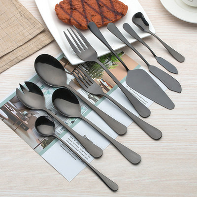 Shine Black Hotel Set de tacamuri din otel inoxidabil Lingurita de cafea Cutit de friptura Furculite Lopata de prajituri Tacâmuri de mancare occidentala Accesorii pentru banchet