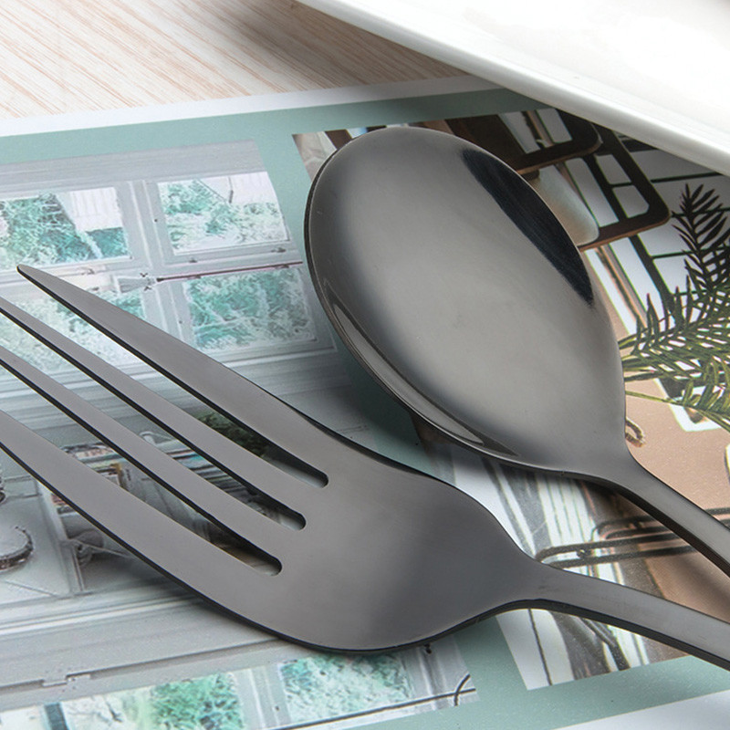 Shine Black Hotel Set de tacamuri din otel inoxidabil Lingurita de cafea Cutit de friptura Furculite Lopata de prajituri Tacâmuri de mancare occidentala Accesorii pentru banchet