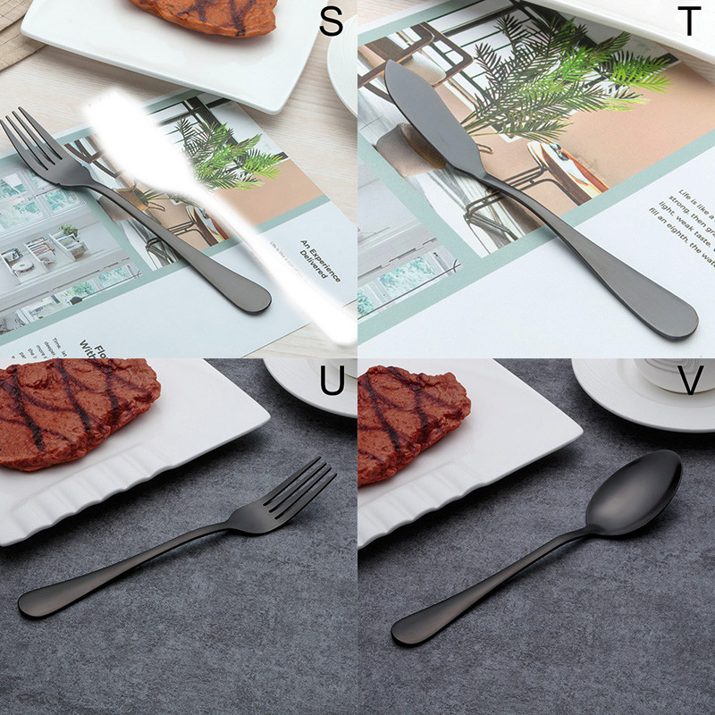 Shine Black Hotel Set de tacamuri din otel inoxidabil Lingurita de cafea Cutit de friptura Furculite Lopata de prajituri Tacâmuri de mancare occidentala Accesorii pentru banchet