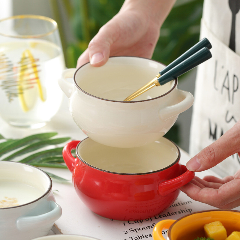 Dupla fogantyús kerámia levesestál Étterem Rizses desszerttál Pudingtál Mini sütőforma Sütősütő pohár pudingos étkészlet