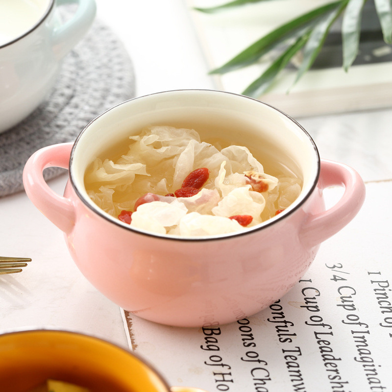 Dupla fogantyús kerámia levesestál Étterem Rizses desszerttál Pudingtál Mini sütőforma Sütősütő pohár pudingos étkészlet