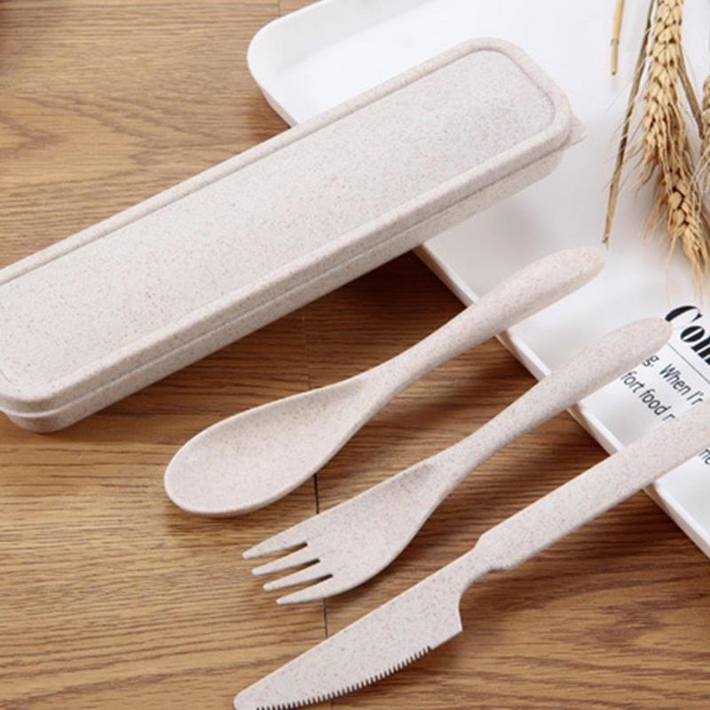 Set pribora za jelo Vilica Žlica Rezač Trodijelni stabljike pšenice Posuđe za djecu i odrasle Prijenosno posuđe za van Odijelo