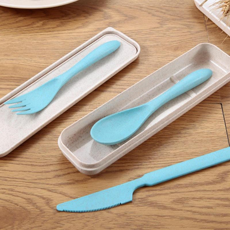 Set pribora za jelo Vilica Žlica Rezač Trodijelni stabljike pšenice Posuđe za djecu i odrasle Prijenosno posuđe za van Odijelo