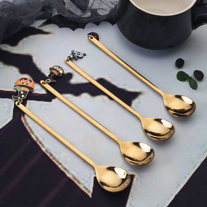 Helovino nerūdijančio plieno šaukšto ir šakutės rinkinys, raganos formos pakabukas virtuvės reikmenys, kavos ledai desertinis arbatos maišymo šaukštas