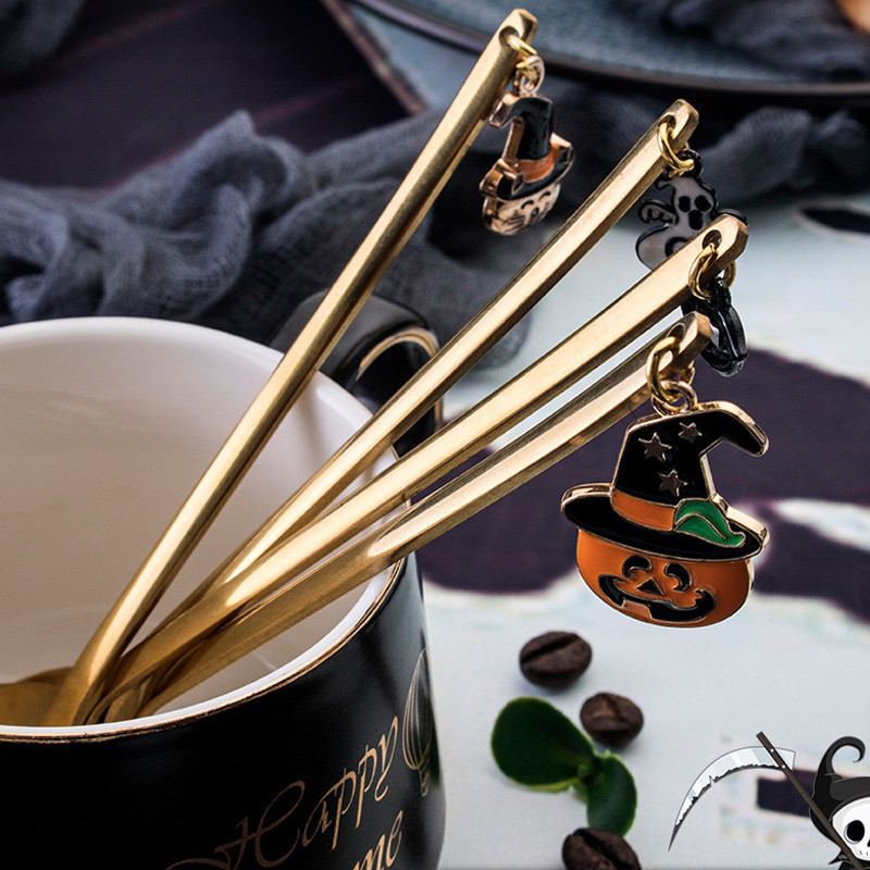 Helovino nerūdijančio plieno šaukšto ir šakutės rinkinys, raganos formos pakabukas virtuvės reikmenys, kavos ledai desertinis arbatos maišymo šaukštas