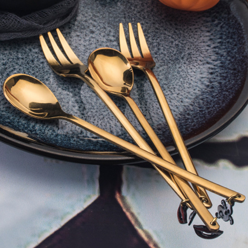 Helovino nerūdijančio plieno šaukšto ir šakutės rinkinys, raganos formos pakabukas virtuvės reikmenys, kavos ledai desertinis arbatos maišymo šaukštas