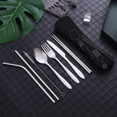 8 tk sööginõud kaasaskantavad trükitud roostevabast terasest lusikas kahvliga praad nugade komplekt reisiks söögiriistad lauanõud kotiga