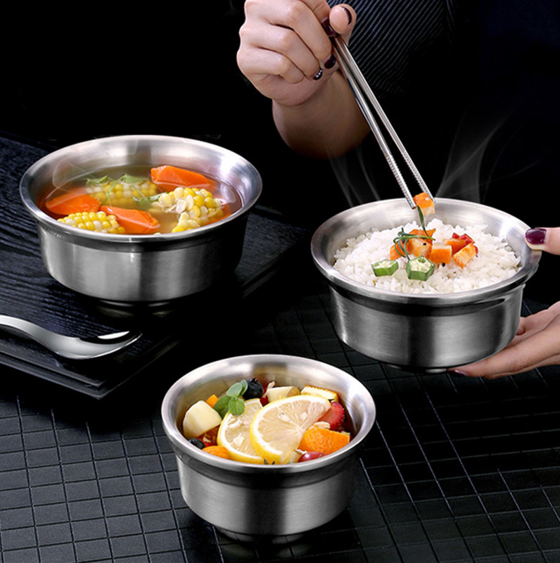 Dvisluoksnis izoliuotas nerūdijančio plieno ryžių dubuo Ramen Vaisiai greitai paruošiami makaronai Sriubos dubenys Buitiniai stalo reikmenys Virtuvės reikmenys