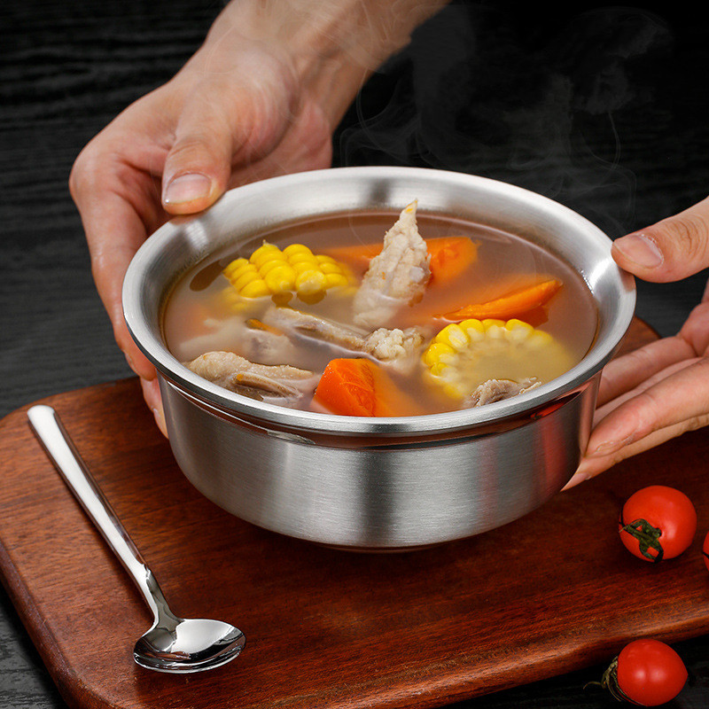 Dvisluoksnis izoliuotas nerūdijančio plieno ryžių dubuo Ramen Vaisiai greitai paruošiami makaronai Sriubos dubenys Buitiniai stalo reikmenys Virtuvės reikmenys