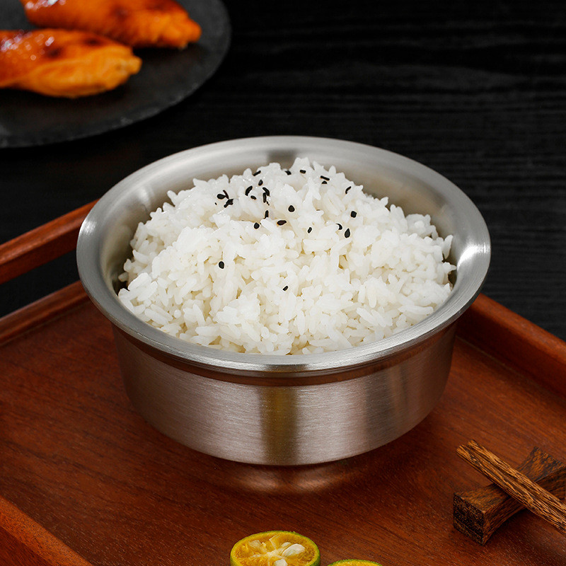 Dvisluoksnis izoliuotas nerūdijančio plieno ryžių dubuo Ramen Vaisiai greitai paruošiami makaronai Sriubos dubenys Buitiniai stalo reikmenys Virtuvės reikmenys