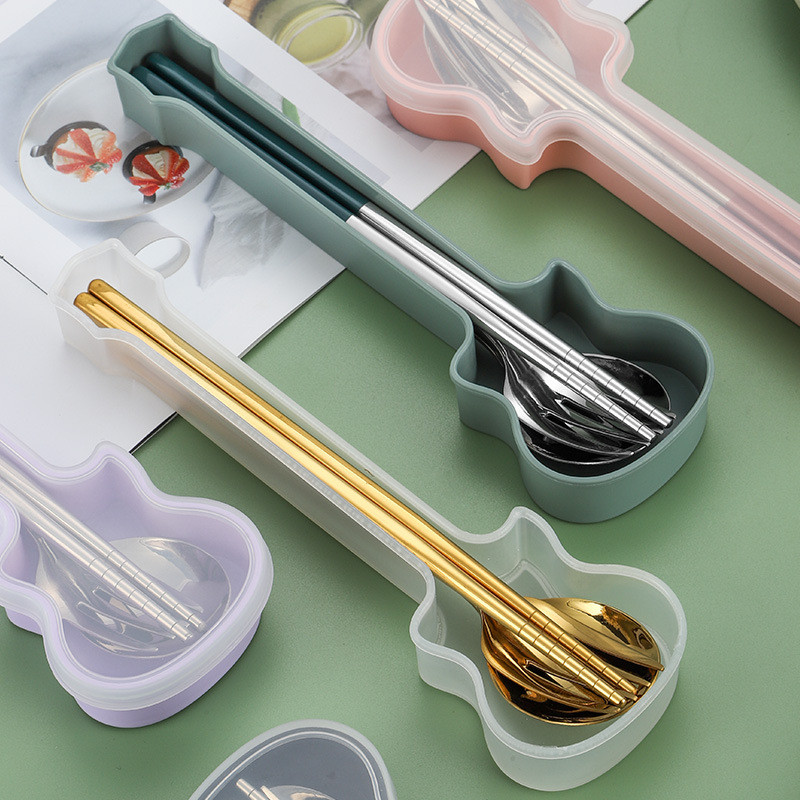 3Pcs od nehrđajućeg čelika Žlica Vilica Štapići Set pribora za jelo Vilica Žlica Štapići Set posuđa Set pribora za jelo Kutija za gitaru