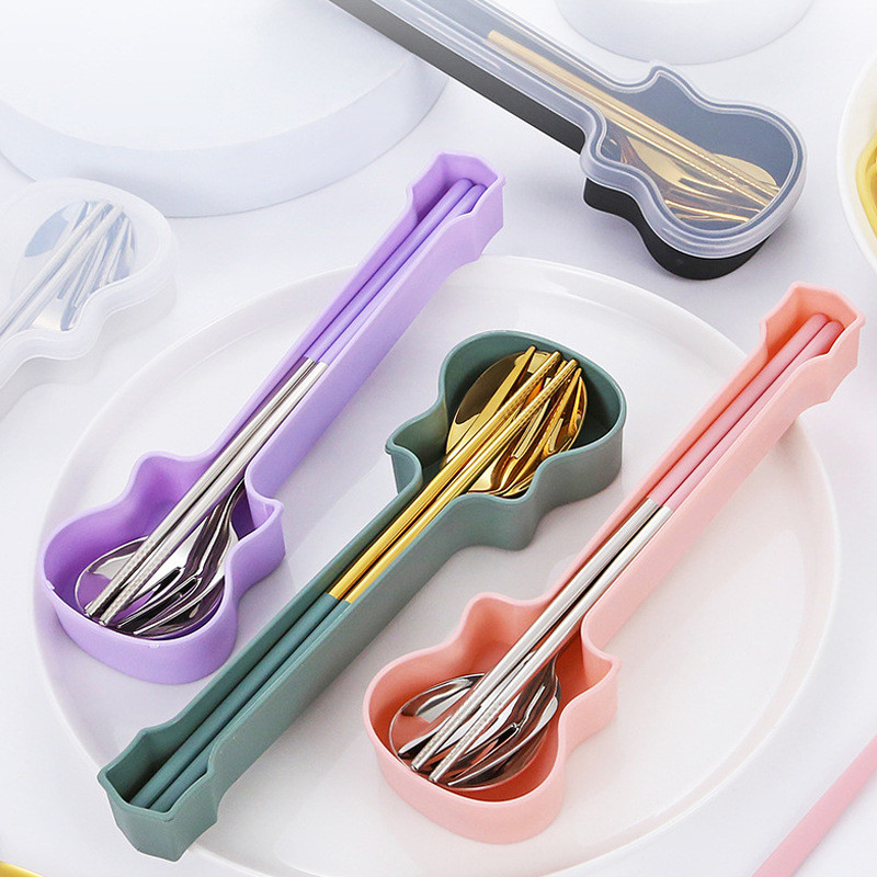 3Pcs od nehrđajućeg čelika Žlica Vilica Štapići Set pribora za jelo Vilica Žlica Štapići Set posuđa Set pribora za jelo Kutija za gitaru