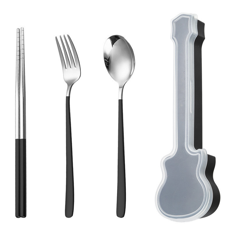 3Pcs od nehrđajućeg čelika Žlica Vilica Štapići Set pribora za jelo Vilica Žlica Štapići Set posuđa Set pribora za jelo Kutija za gitaru